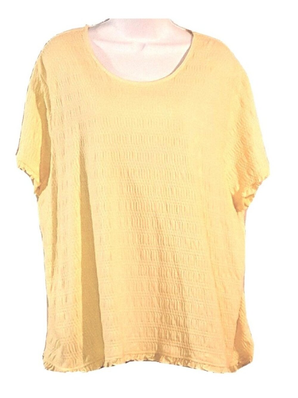 Cascade Blues Womens Top 3X Ruffle‎ Trim Hem & Sleeves Pullover Blouse Yellow
